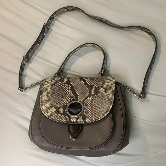 Michael Kors Snakeskin Crossbody Bag Women’s Half Moon Purple Top Handle Purse - Picture 16 of 16